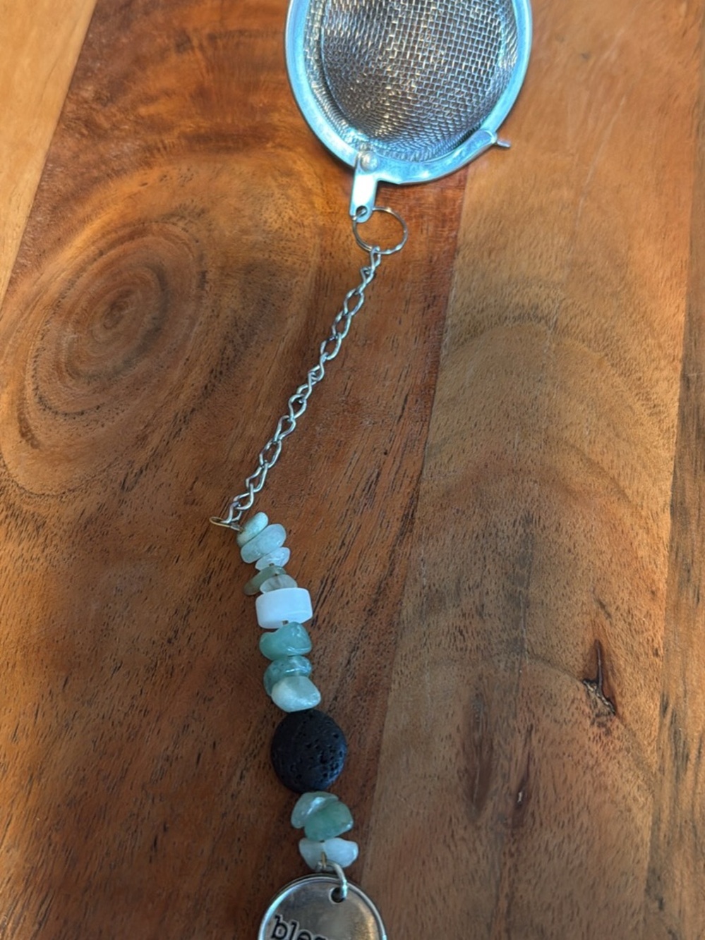 Staple Silver Tea Infuser with Beaded Green and Black Charm